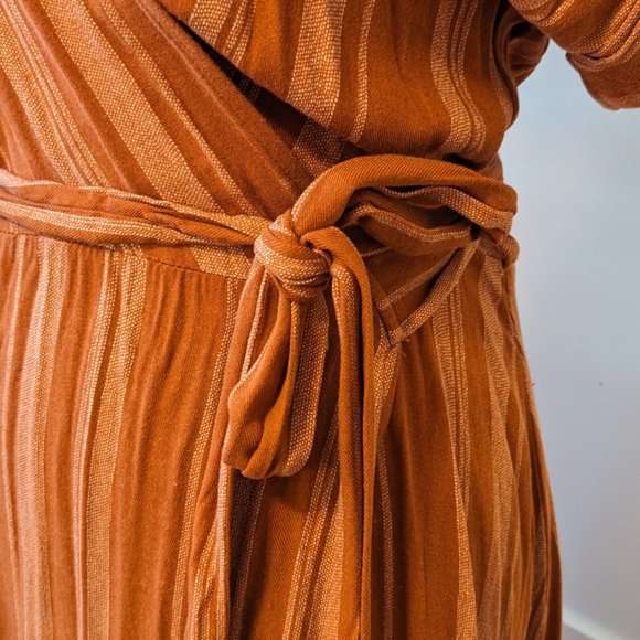 Midi Terra Cotta Striped Wrap Dress Size S - Picture 5 of 14